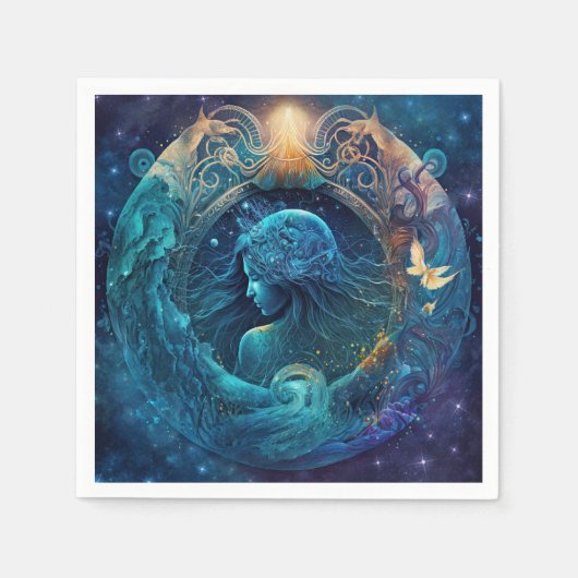Aquarius Zodiac Sign Watercolor Design Serviette (Vorderseite)