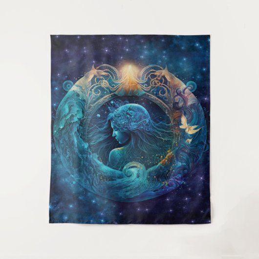Aquarius Zodiac Sign Watercolor Design Wandteppich (Vorderseite)