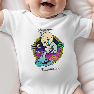 Aquarius Zodiac Sign Whimsical Astrologie Cartoon Baby Strampler