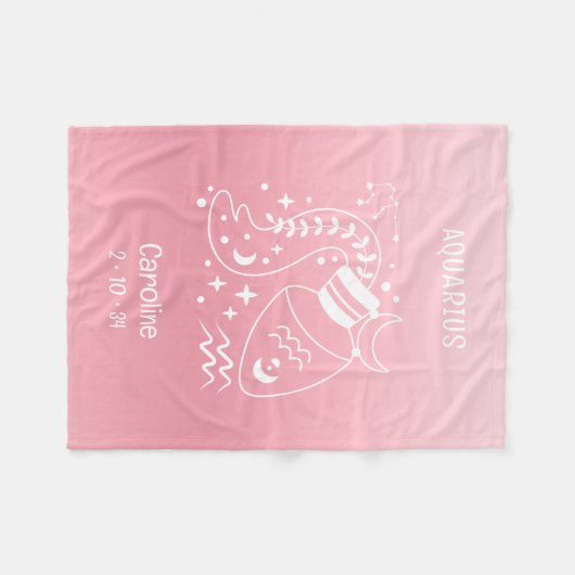 Aquarius Zodiac Star Name Geburtsdatum Pink Baby Fleecedecke (Vorderseite (Horizontal))