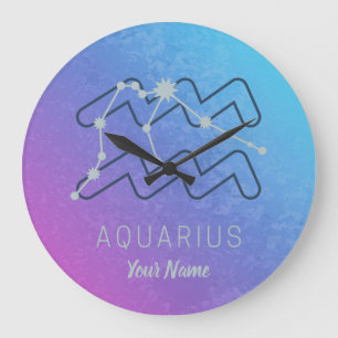 Aquarius Zodiac Star Sign Watercolor Horoscope Große Wanduhr