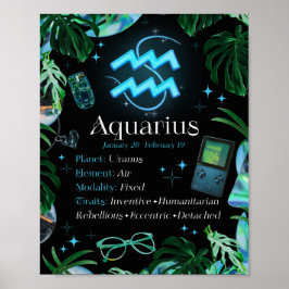 Aquarius Zodiac Star Sign Y2K Black Poster