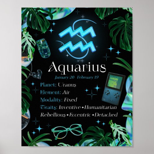 Aquarius Zodiac Star Sign Y2K Black Poster (Vorne)