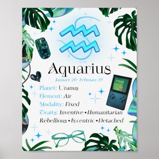 Aquarius Zodiac Star Sign Y2K White 4:5 Poster (Vorne)