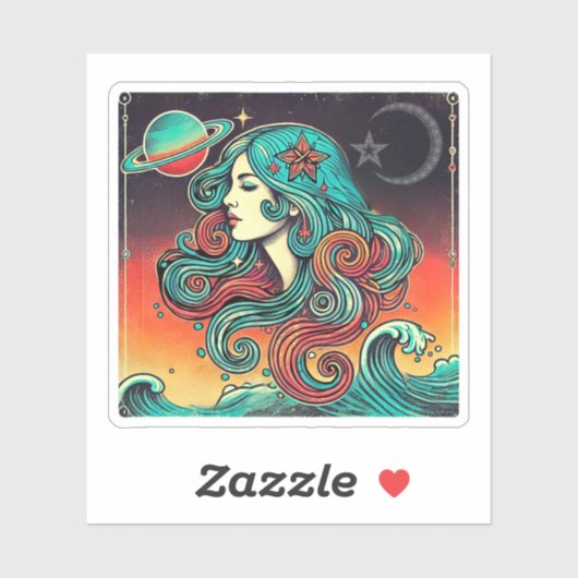 Aquarius Zodiac Sticker Retro Design (Blatt)