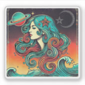 Aquarius Zodiac Sticker Retro Design (Vorderseite)