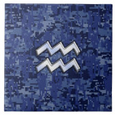 Aquarius Zodiac Symbol auf blauer Camouflage Dekor Fliese (Vorderseite)