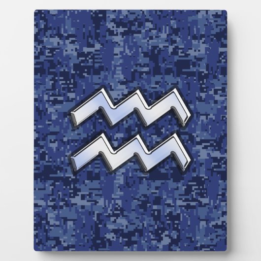Aquarius Zodiac Symbol auf blauer Camouflage Dekor Fotoplatte (Vorderseite)