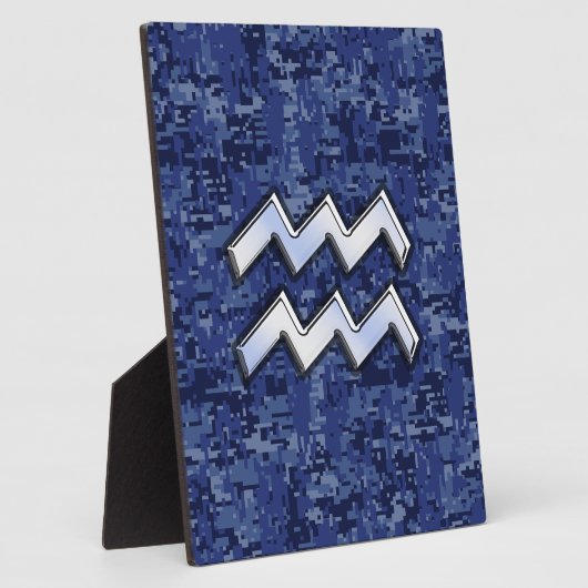 Aquarius Zodiac Symbol auf blauer Camouflage Dekor Fotoplatte (Seite)