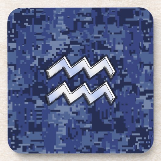 Aquarius Zodiac Symbol auf blauer Camouflage Dekor Getränkeuntersetzer (Vorderseite)