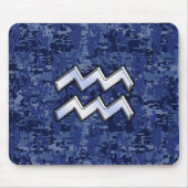 Aquarius Zodiac Symbol auf blauer Camouflage Dekor Mousepad (Vorne)