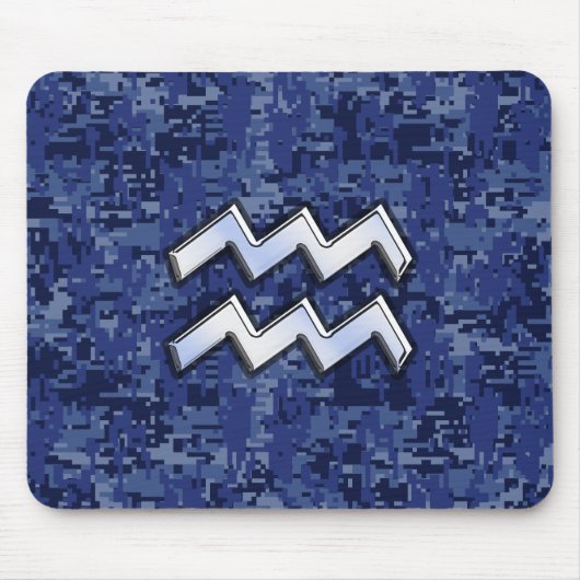 Aquarius Zodiac Symbol auf blauer Camouflage Dekor Mousepad (Vorne)