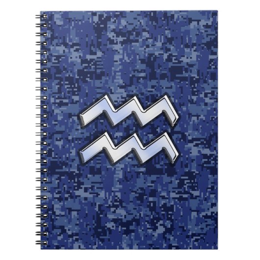 Aquarius Zodiac Symbol auf blauer Camouflage Dekor Notizblock (Vorderseite)
