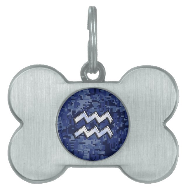 Aquarius Zodiac Symbol auf blauer Camouflage Dekor Tiermarke (Vorderseite)