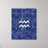 Aquarius Zodiac Symbol auf der blauen digitalen Ca Leinwanddruck (Vorderseite)