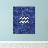Aquarius Zodiac Symbol auf der blauen digitalen Ca Leinwanddruck (Insitu (Holzboden))
