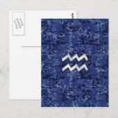 Aquarius Zodiac Symbol auf der blauen digitalen Ca Postkarte (Vorne/Hinten)