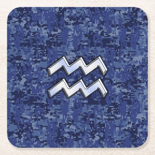 Aquarius Zodiac Symbol auf der blauen digitalen Ca Rechteckiger Pappuntersetzer (Vorderseite)