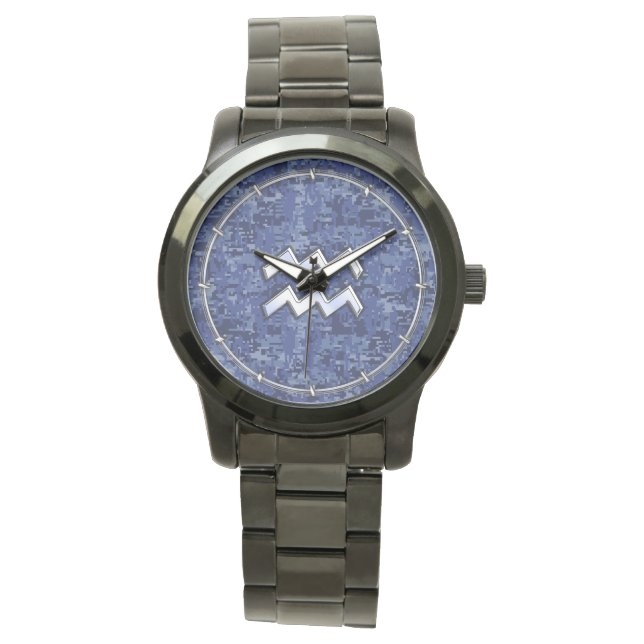 Aquarius Zodiac-Symbol auf der Marine Digital Camo Armbanduhr (Vorderseite)