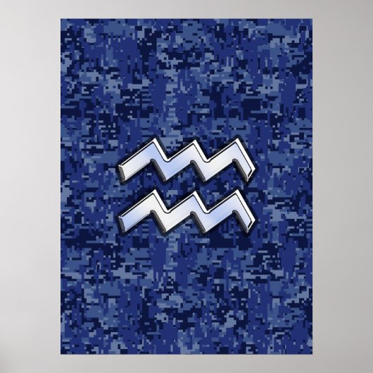 Aquarius Zodiac-Symbol auf der Marine Digital Camo Poster (Vorne)