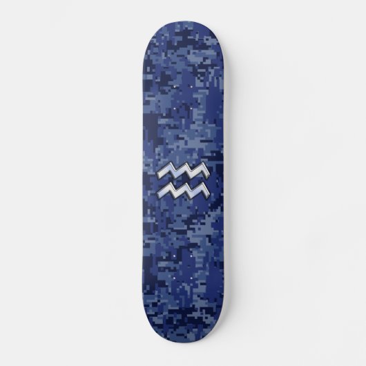 Aquarius Zodiac-Symbol auf der Marine Digital Camo Skateboard (Vorderseite)