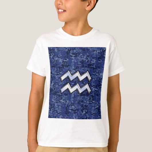 Aquarius Zodiac-Symbol auf der Marine Digital Camo T-Shirt (Vorderseite)