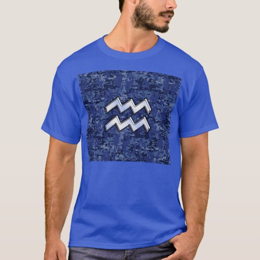 Aquarius Zodiac-Symbol auf der Marine Digital Camo T-Shirt (Vorderseite)