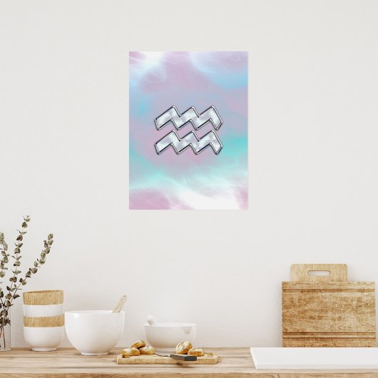Aquarius Zodiac Symbol auf der Mutter der Perlende Poster (Küche)