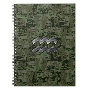 Aquarius Zodiac-Symbol auf der olivengrünen digita Notizblock