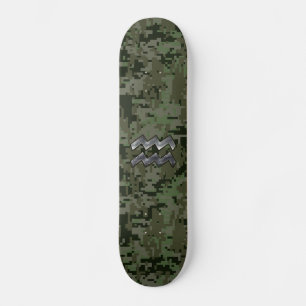 Aquarius Zodiac-Symbol auf der olivengrünen digita Skateboard