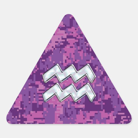 Aquarius Zodiac-Symbol auf der rosa digitalen Camo Dreieckiger Aufkleber (Vorderseite)