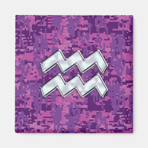 Aquarius Zodiac-Symbol auf der rosa digitalen Camo Magnet