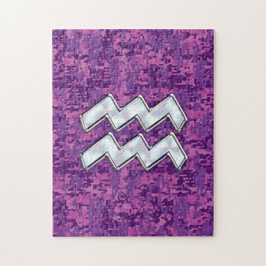 Aquarius Zodiac-Symbol auf der rosa digitalen Camo Puzzle (Vertikal)