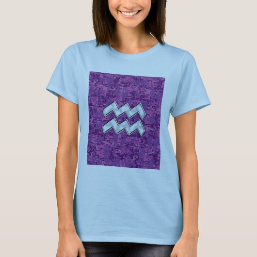 Aquarius Zodiac-Symbol auf der rosa digitalen Camo T-Shirt (Vorderseite)