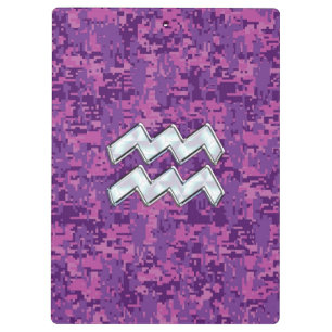 Aquarius Zodiac-Symbol auf fuchsiendigitaler Camou Klemmbrett