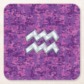 Aquarius Zodiac-Symbol auf fuchsiendigitaler Camou Rechteckiger Pappuntersetzer (Vorderseite)