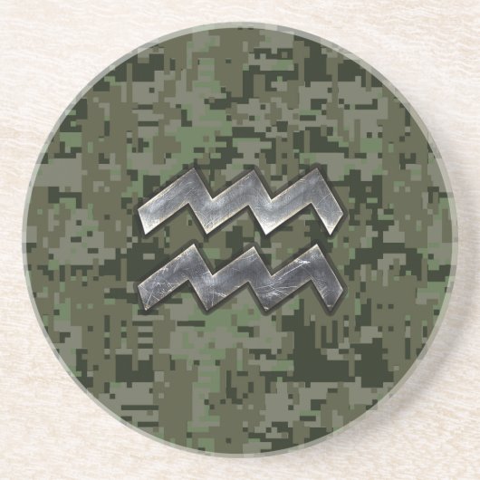 Aquarius Zodiac-Symbol auf grüner digitaler Camouf Untersetzer (Vorne)