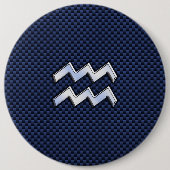 Aquarius Zodiac Symbol auf Navy Blue Carbon Fibre Button (Vorderseite)