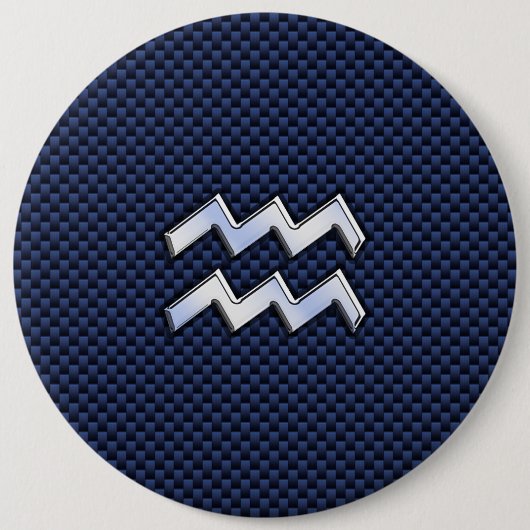 Aquarius Zodiac Symbol auf Navy Blue Carbon Fibre Button (Vorderseite)