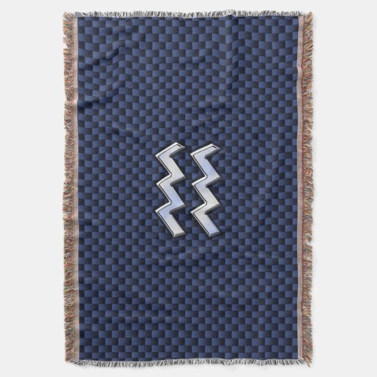 Aquarius Zodiac Symbol auf Navy Blue Carbon Fibre Decke (Vorderseite Vertikal)