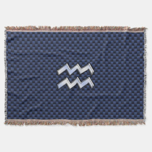 Aquarius Zodiac Symbol auf Navy Blue Carbon Fibre Decke
