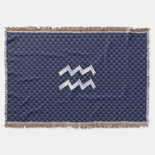 Aquarius Zodiac Symbol auf Navy Blue Carbon Fibre Decke (Vorderseite)