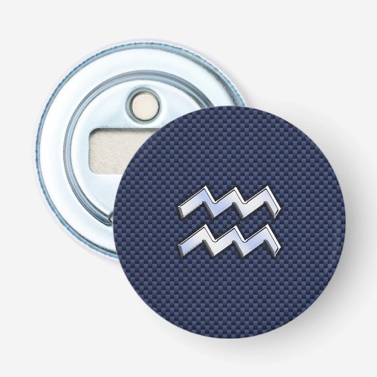 Aquarius Zodiac Symbol auf Navy Blue Carbon Fibre Flaschenöffner (Vorderseite)