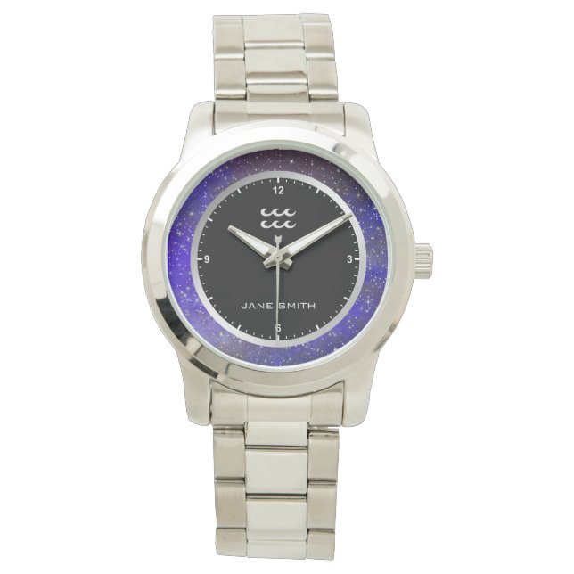Aquarius Zodiac Symbol Galaxy Stars Custom Armbanduhr (Vorderseite)