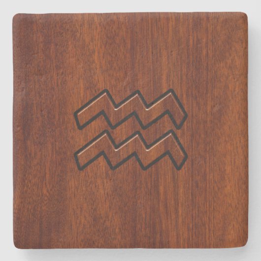 Aquarius Zodiac Symbol Mahogany Style Steinuntersetzer (Vorderseite)
