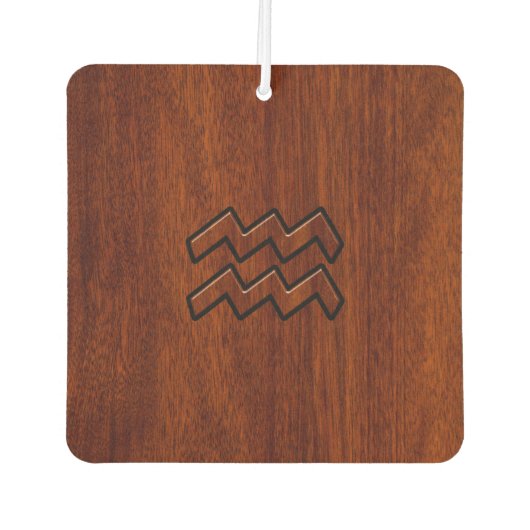 Aquarius Zodiac Symbol Mahogany Wood Style Autolufterfrischer (Vorderseite)