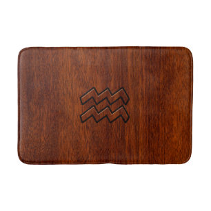 Aquarius Zodiac Symbol Mahogany Wood Style Badematte
