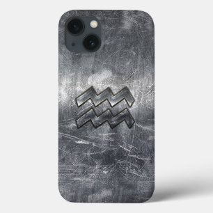 Aquarius Zodiac Symbol Stress Silber Steel iPhone 13 Hülle