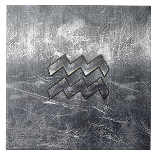 Aquarius Zodiac Symbol Stress Silber Steel Fliese (Vorderseite)