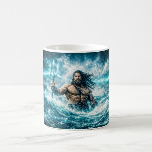 Aquarius Zodiac with Trident Warrior in Stormy Oce Kaffeetasse (Mittel)